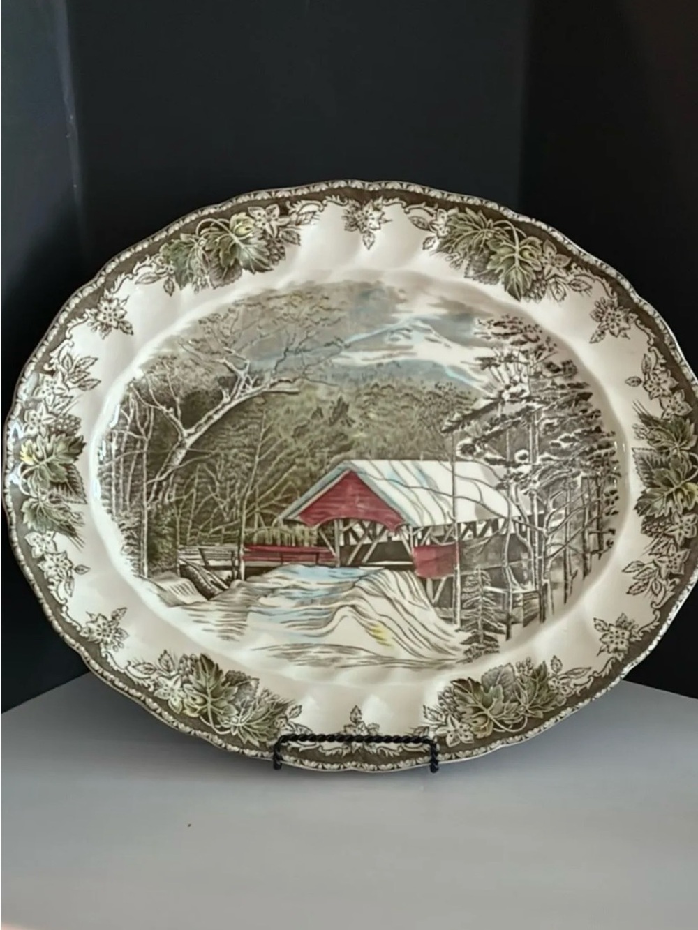Vintage Johnson Bros The Friendly Village Large - Covered Bridge - Platter